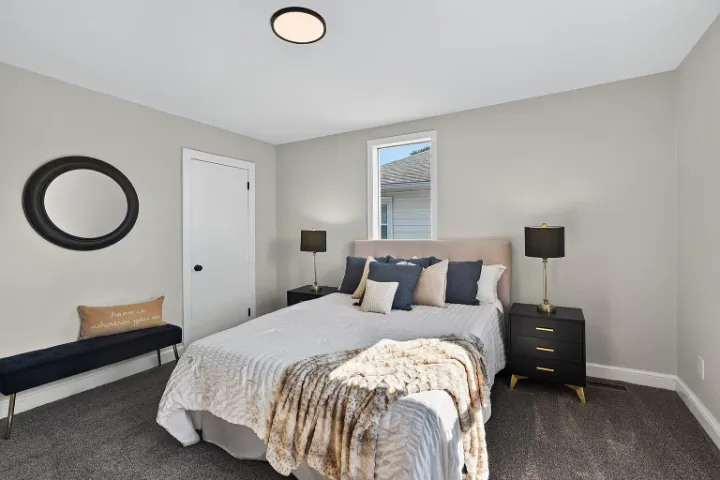 Staged bedroom with fresh carpet